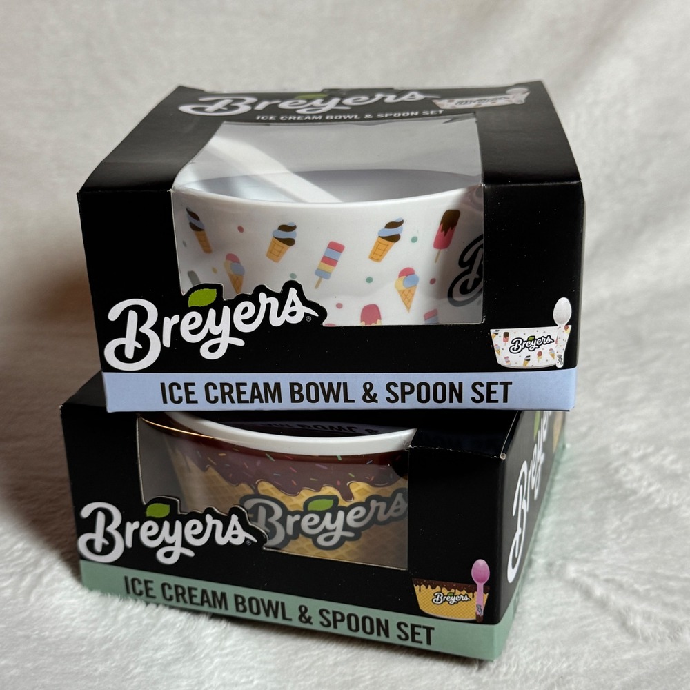 Breyers Ice Cream Plastic Bowls with Spoons New in Box, Lot of 2